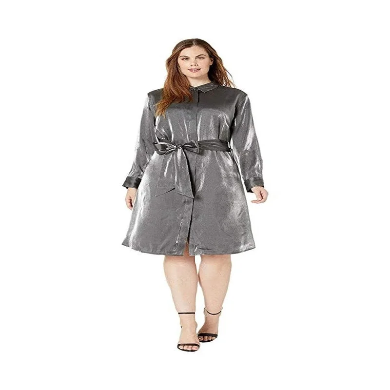 Women's shirt dress light glow -Ralph Lauren Women's Plus Satin Shirtdress Gray Size 18W