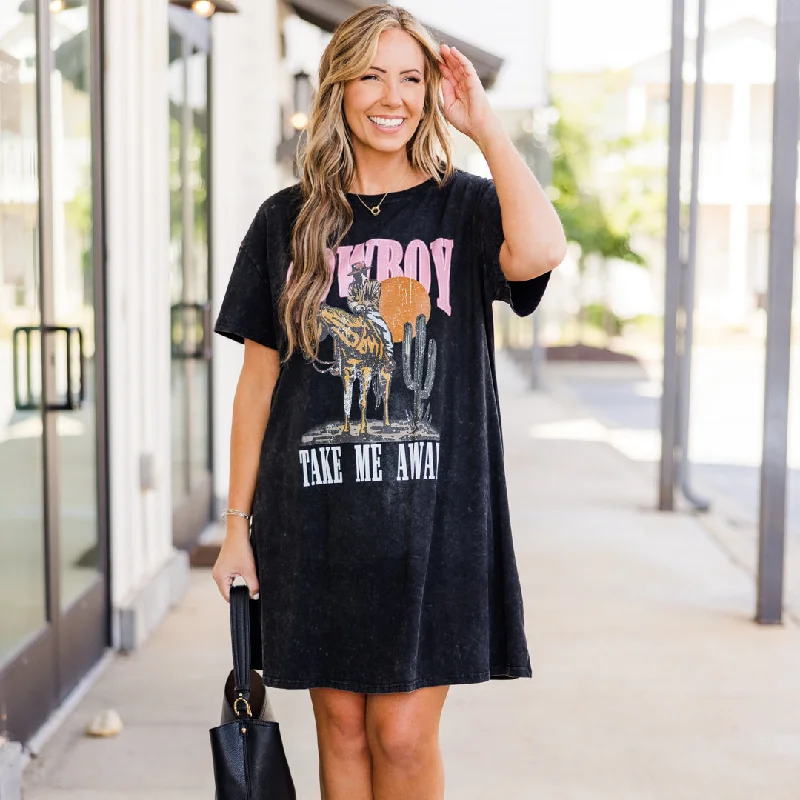 Women's shirt dress sleek pop -Cowboy Take Me Away T-Shirt Dress, Black