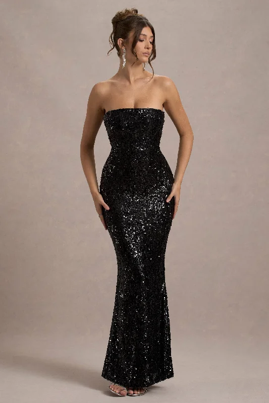 ladies-maxi-dress-sand-sway-Like Magic | Black Sequin Bandeau Maxi Dress