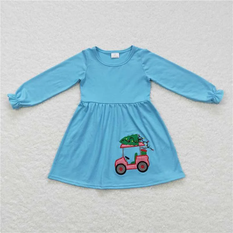 Women's shirt dress weave flair -GLD0391  Sibling Boys Girls Christmas Tractor Blue Shirts Dresses