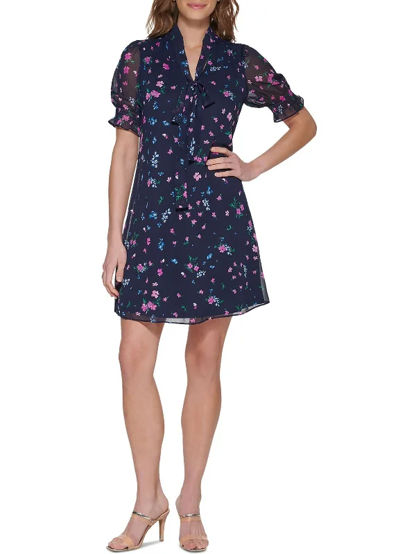 ladies-floral-dress-shift-sunflower-Petites Womens Floral Print Above Knee Shift Dress