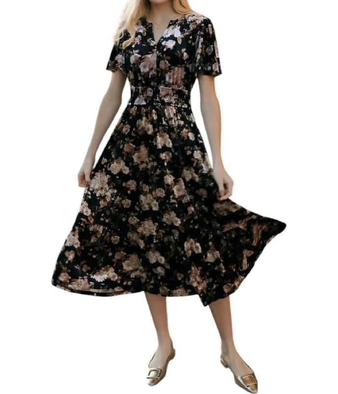 ladies-floral-dress-shopping-sprout-Velvet Floral Dress In Black