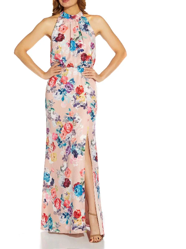 ladies-floral-dress-pearl-peony-Womens Satin Floral Evening Dress