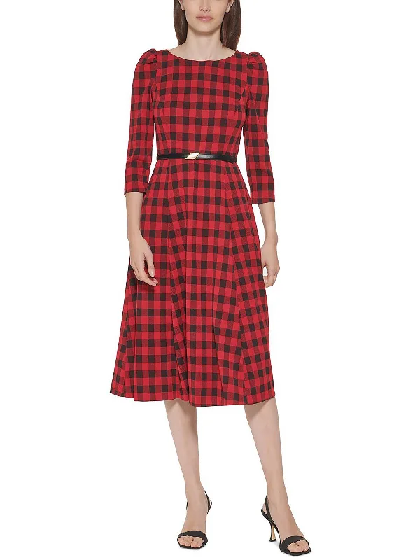 ladies-midi-dress-delicate-drift-Petites Womens Plaid Knee Midi Dress