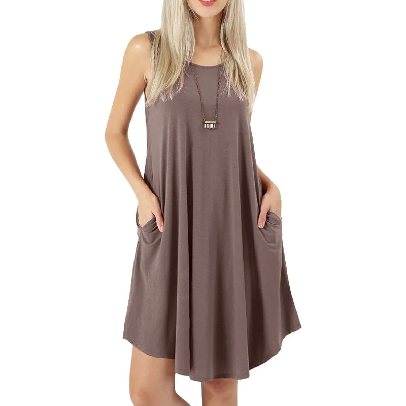 Women's shirt dress linen glow -Women's Sleeveless Pockets Casual Swing T-Shirt Short Dresses