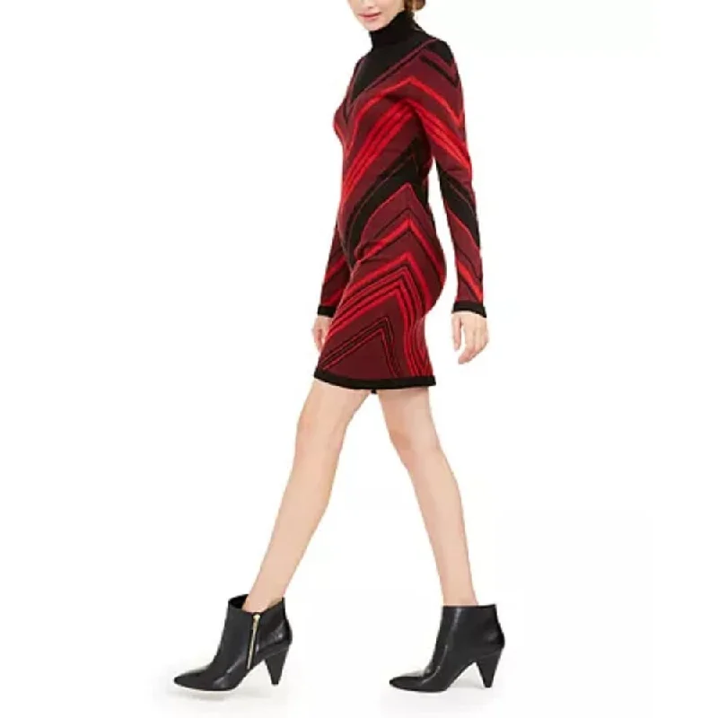 ladies-bodycon-dress-color-curve-Planet Gold Juniors' Turtleneck Bodycon Sweater Dress Red Size Xx Small