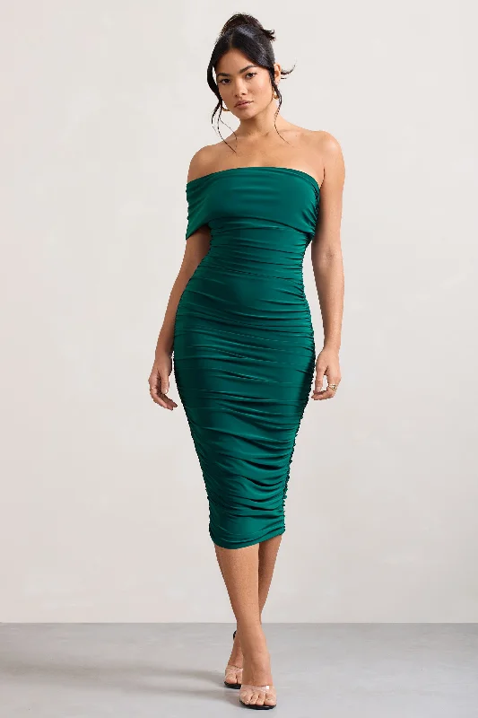 ladies-midi-dress-celeb-chic-Remember Me | Bottle Green One Shoulder Midi Dress