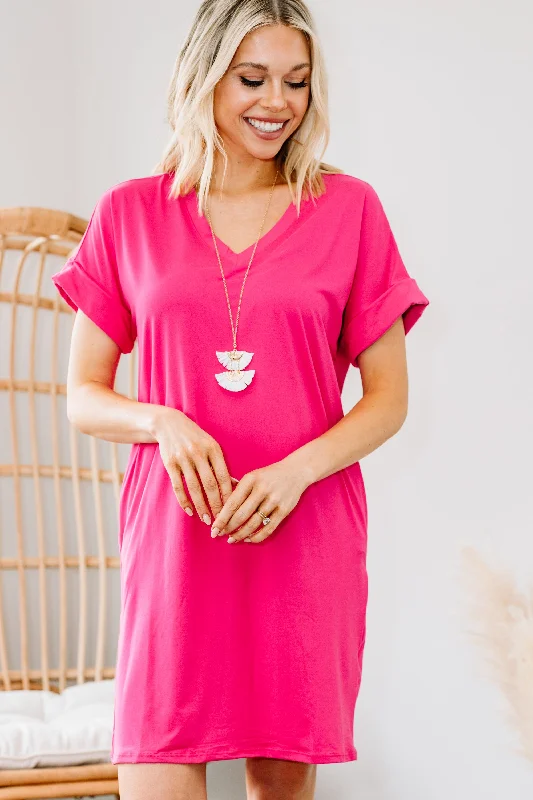 Women's shirt dress bump chic -Everywhere You Go Fuchsia Pink T-shirt Dress