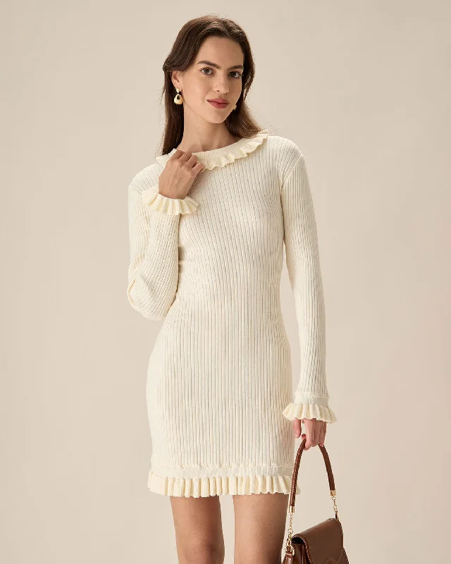 ladies-bodycon-dress-elegant-edge-White Bodycon Sweater Mini Dress