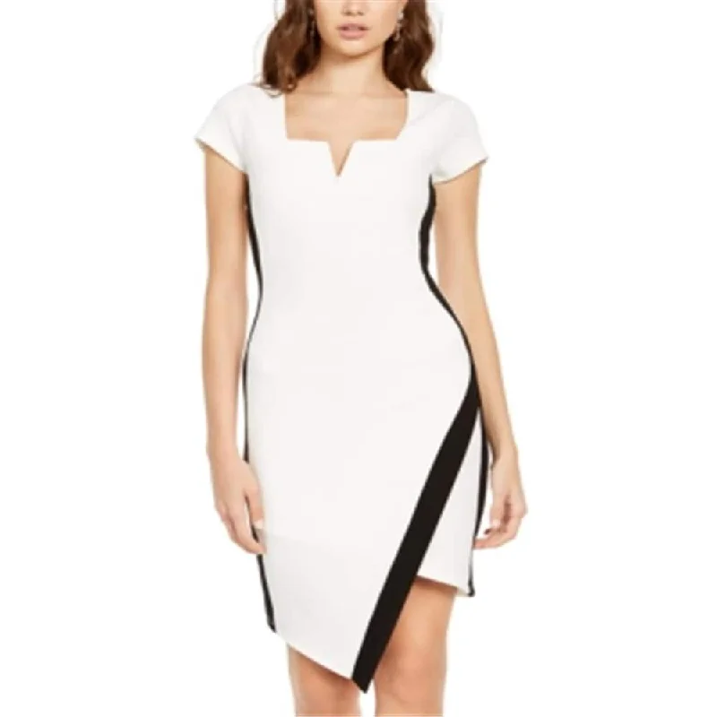 ladies-bodycon-dress-beige-bop-Almost Famous Junior's Notch Neck Bodycon Dress White Size S