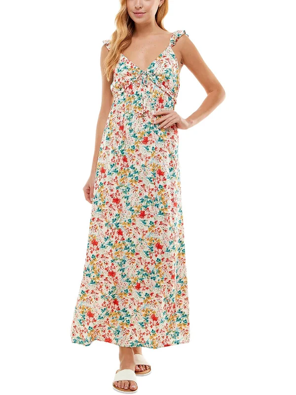 ladies-maxi-dress-color-calm-Juniors Womens Floral Print Long Maxi Dress