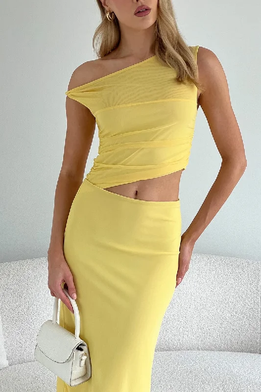 ladies-bodycon-dress-vintage-vibe-Yellow Bodycon Dress Maxi Mesh