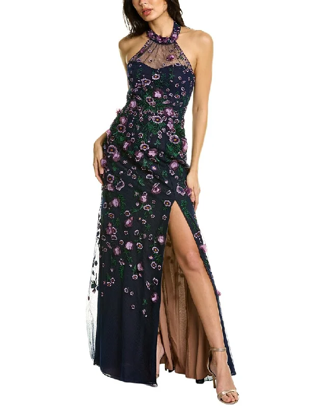 ladies-floral-dress-rust-rose-Marchesa Notte Floral Embroidered Gown