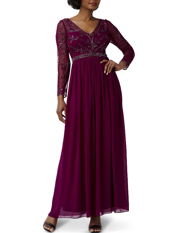 ladies-maxi-dress-low-cut-lure-Womens Beaded Maxi Evening Dress