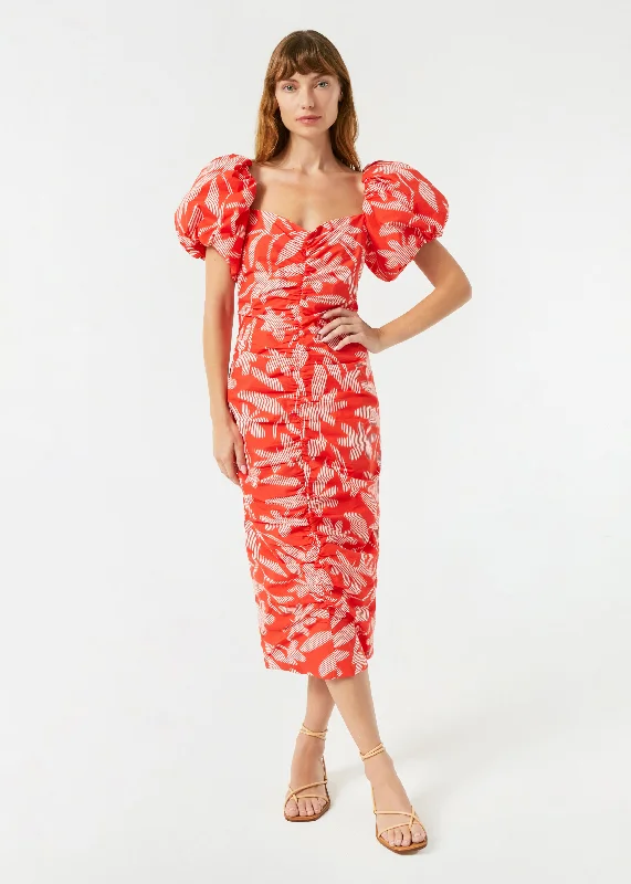 ladies-floral-dress-coral-cosmos-Tessa Dress | Optical Floral