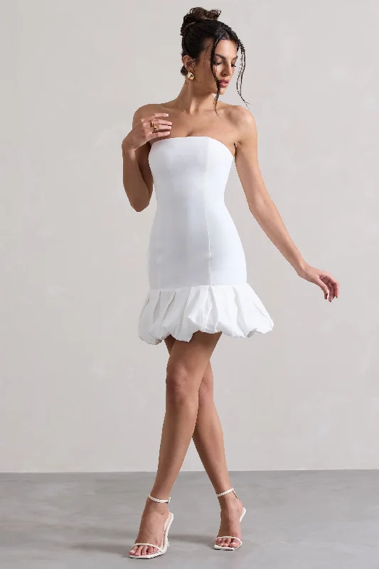 Women's mini dress art pop -Liscia | White Bandeau Mini Dress With Ruffle Trim