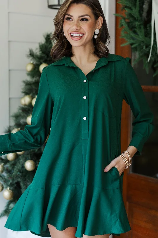 Women's shirt dress vacay pop -Share Your Story Emerald Green Shirt Dress