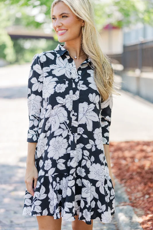 Women's shirt dress wet pop -Share Your Story Black Floral Shirt Dress