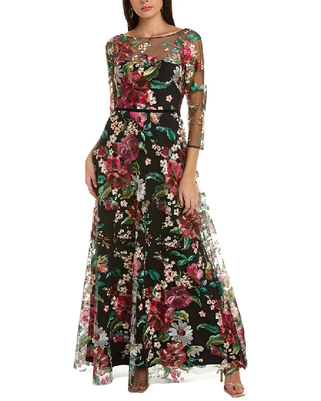 ladies-floral-dress-navy-narcissus-Marchesa Notte Floral Gown