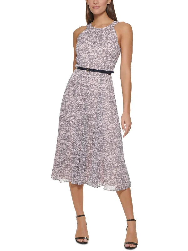 ladies-midi-dress-asymmetric-art-Womens Printed Calf Midi Dress