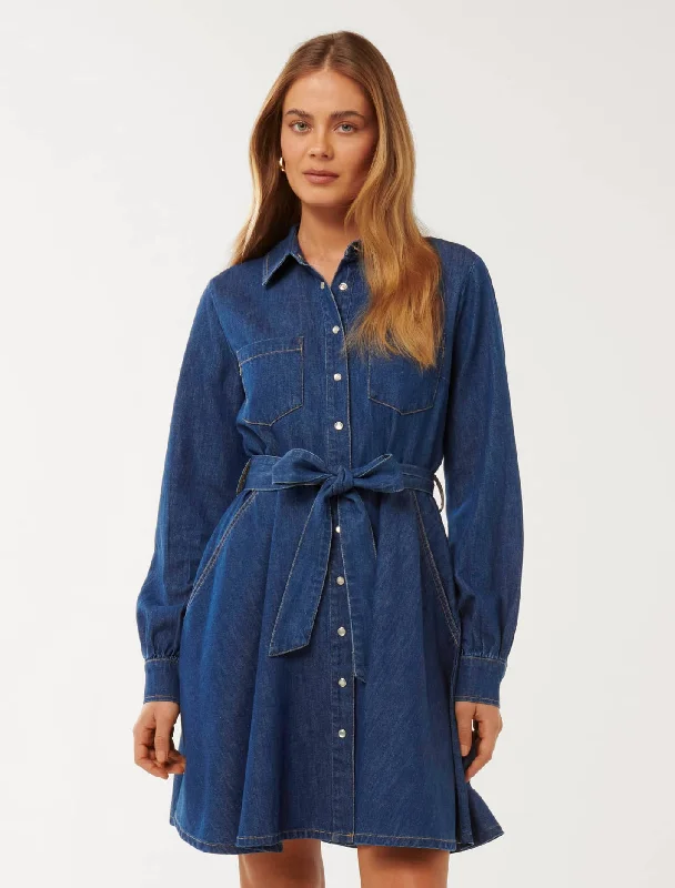 Women's shirt dress steel glow -Colette Denim Shirt Dress