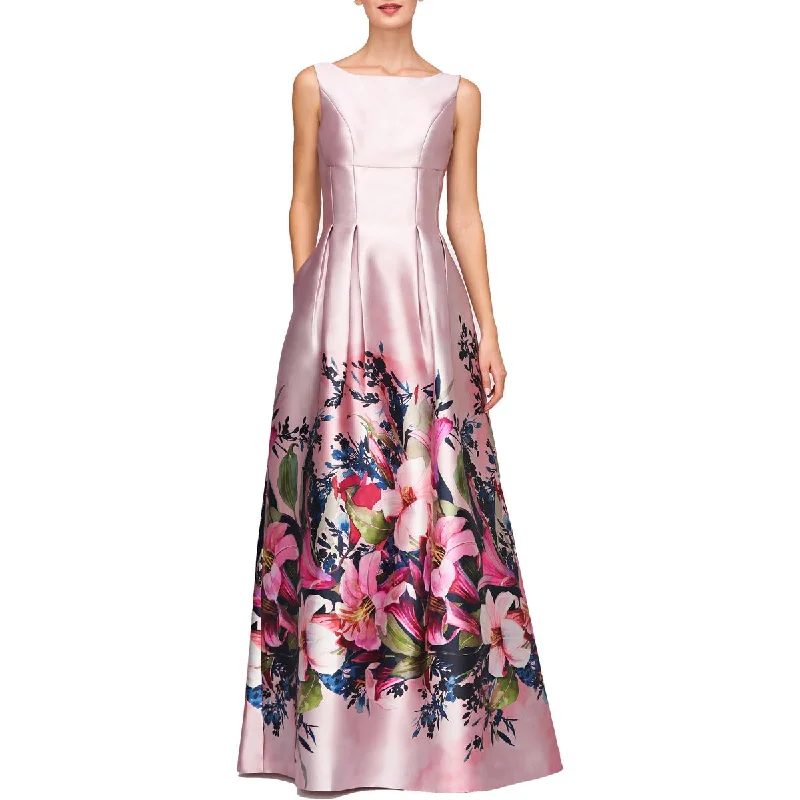 ladies-floral-dress-coffee-carnation-Womens Floral Print Long Evening Dress