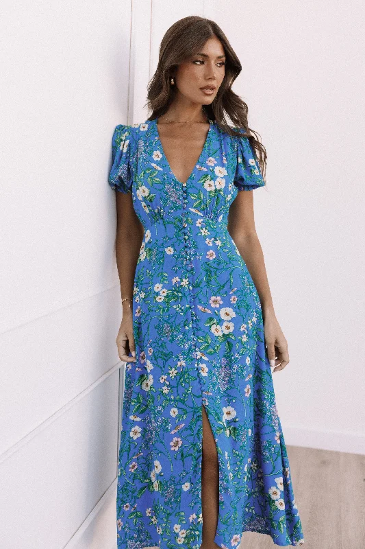 ladies-floral-dress-scoop-stem-Brax Floral Dress - Blue Ivy