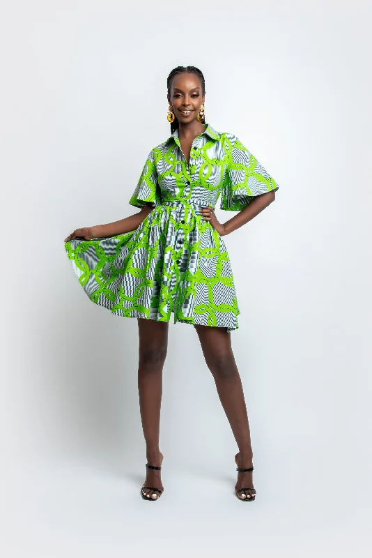 Women's shirt dress pale flair -KOJO African Print Shirt Mini Dress