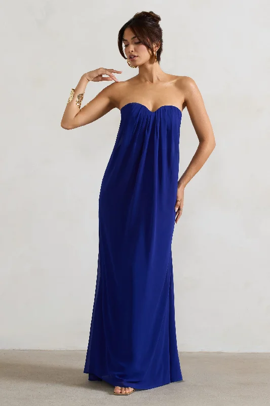 ladies-maxi-dress-effortless-ease-Kaz | Royal Blue Chiffon Sweetheart Maxi Dress