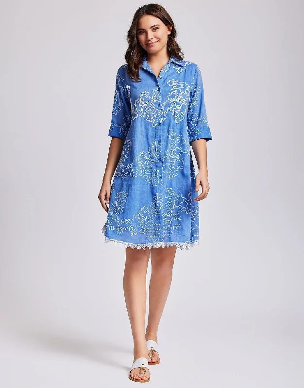 Women's shirt dress earth pop -Romina 3/4 Sleeve Shirt Dress - Capri Blue