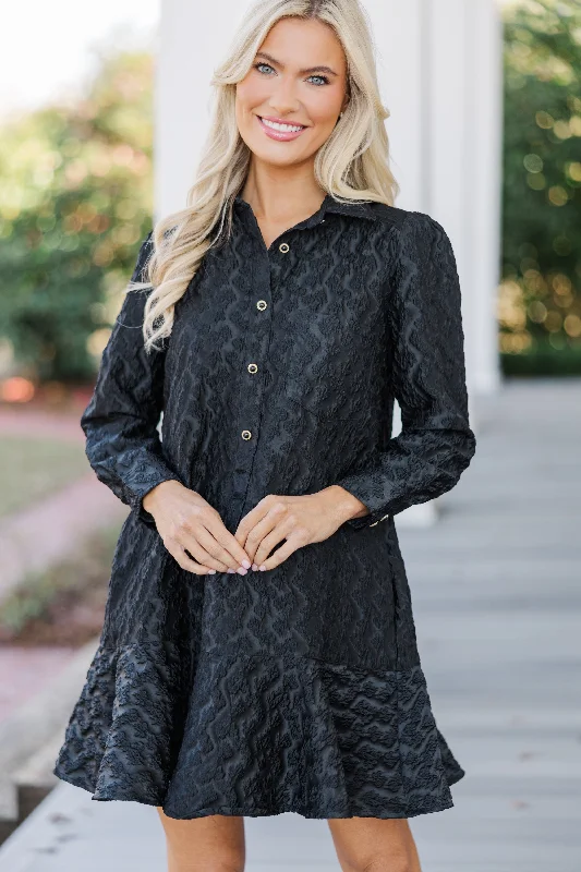 Women's shirt dress bead chic -Share Your Story Black Textured Shirt Dress