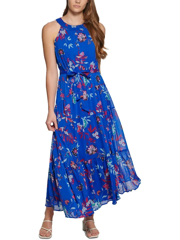 ladies-floral-dress-peony-pride-Petites Womens Floral Print Tea-Length Halter Dress