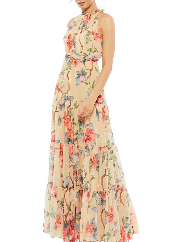 ladies-floral-dress-sky-sprig-Womens Floral Print Long Evening Dress