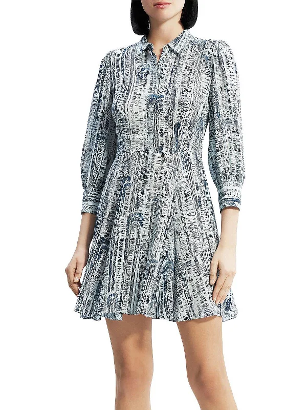 Women's mini dress soft hint -Womens Silk Mini Shirtdress