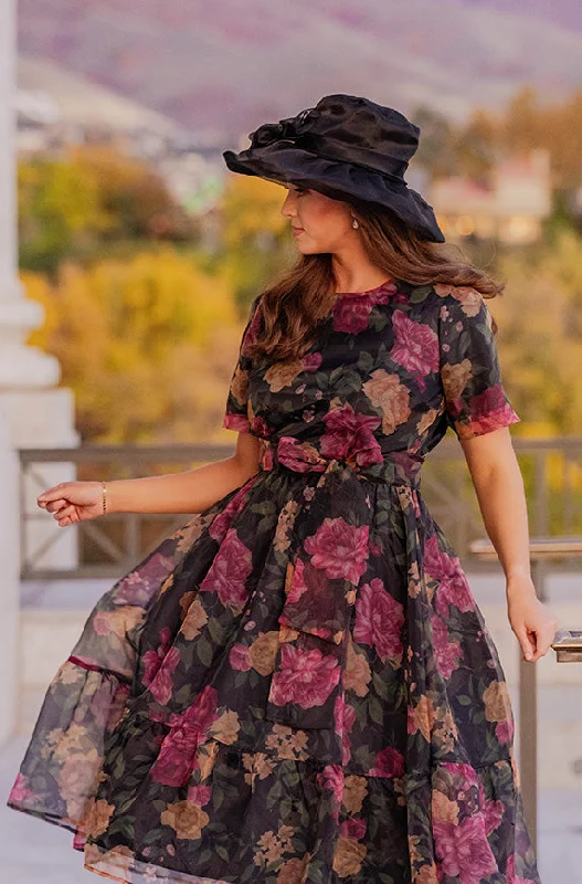 ladies-floral-dress-pastel-peonies-Zoe Black Floral Dress - DM Exclusive