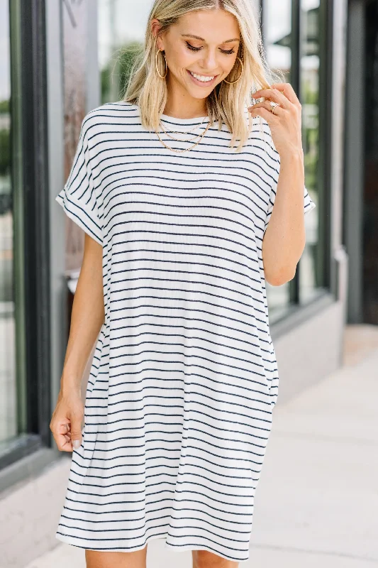 Women's shirt dress sheer pop -It's All Here White Striped T-shirt Dress