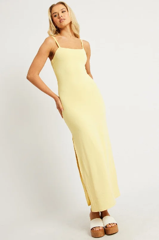 ladies-bodycon-dress-limited-luxe-Yellow Bodycon Dress Maxi Supersoft