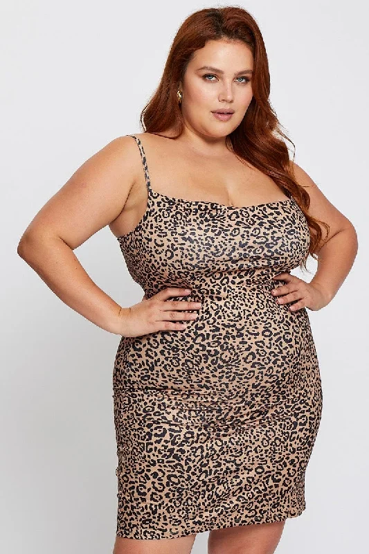 ladies-bodycon-dress-coffee-curve-Animal Print Strappy Sleeveless Bodycon Dress