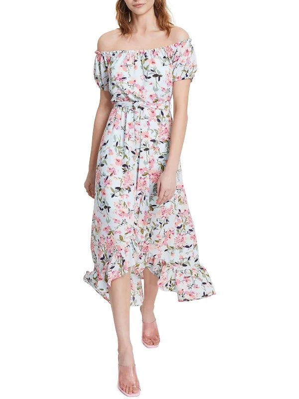 ladies-floral-dress-berry-bud-Womens Floral High-Low Sheath Dress