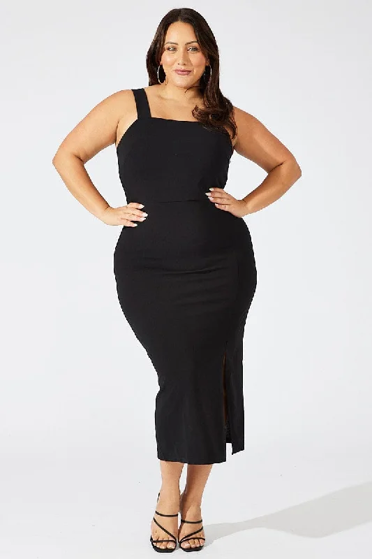 ladies-bodycon-dress-ash-airy-Black Square Neck Bodycon Dress