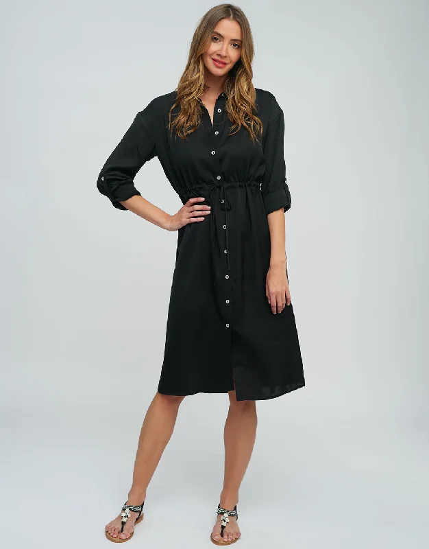 Women's shirt dress light flair -Alora Shirt Dress - Black