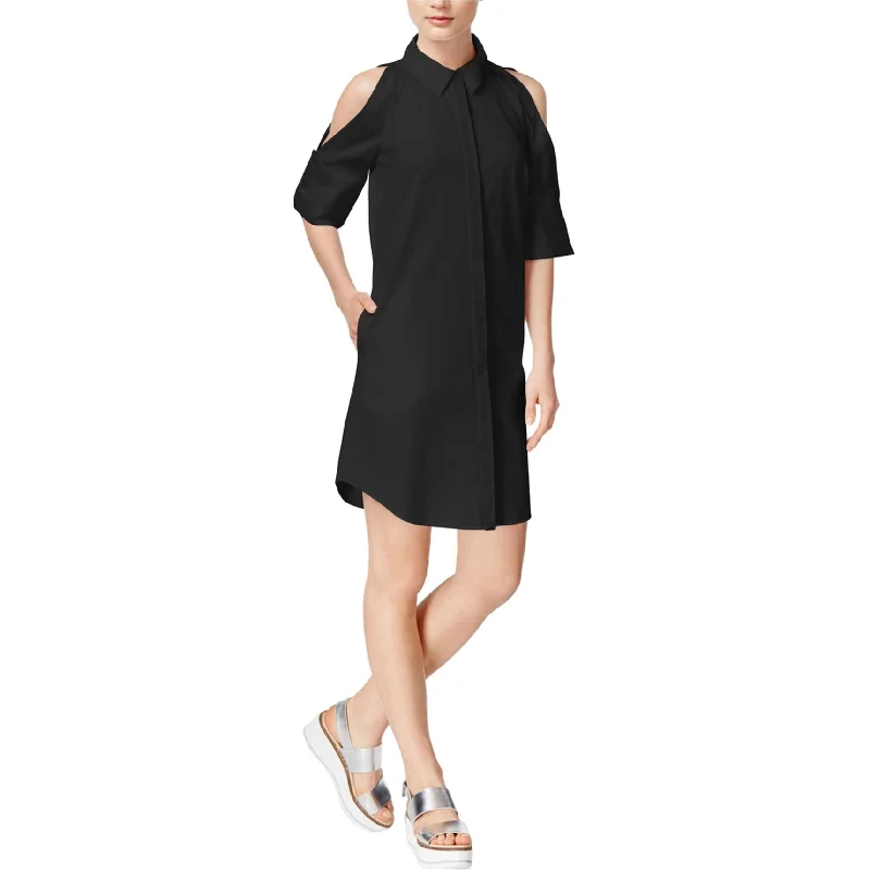 Women's shirt dress shine glow -Rachel Roy Womens Cold-Shoulder Shirt Dress, Black, 10