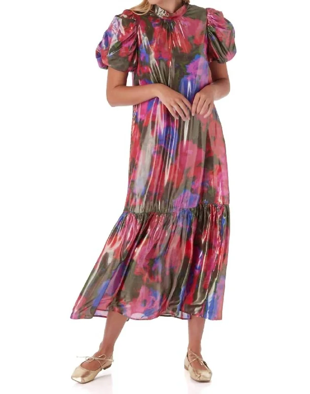 ladies-floral-dress-sunset-sage-Loretta Dress Blurred Floral Bright