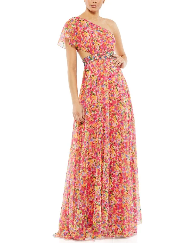 ladies-floral-dress-eco-edelweiss-Mac Duggal Floral Print One Shoulder Butterfly Sleeve A-Line