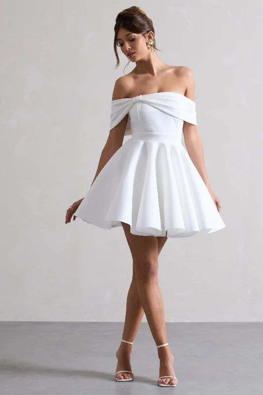 Women's mini dress new pop -Snowfall | White Bardot Bow Skater Mini Dress