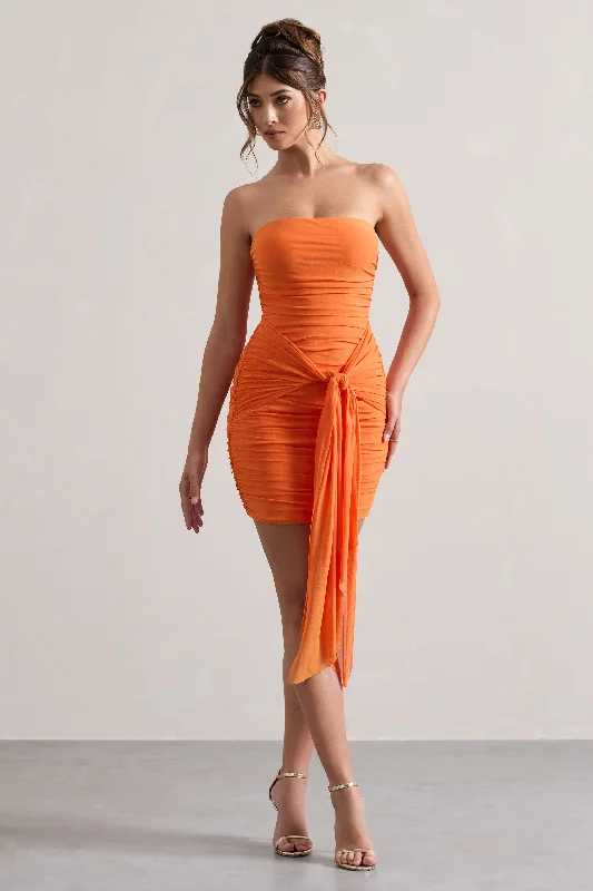 Women's mini dress star chic -Jesse | Orange Ruched Mini Dress With Knot Detail