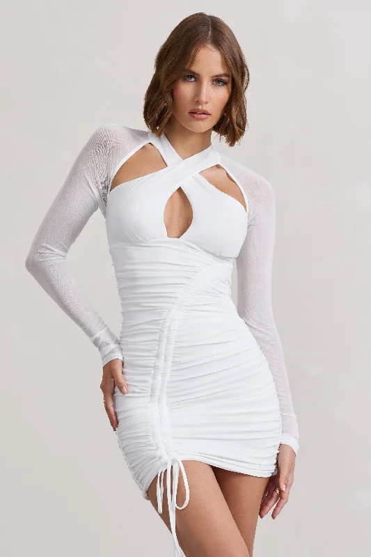 Women's mini dress ever pop -Eyes On You | White Long Sleeve Halter Neck Mini Dress