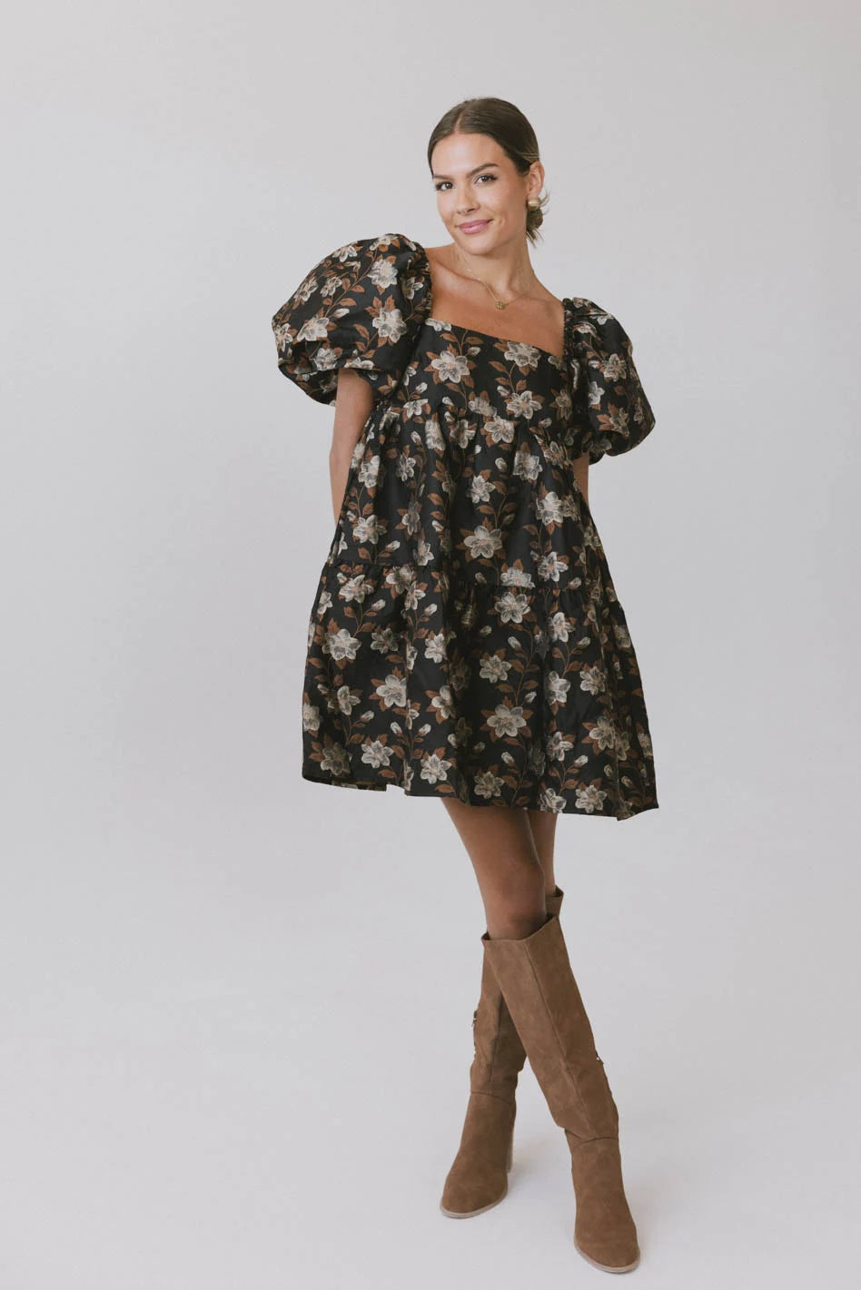 ladies-floral-dress-high-neck-heather-Moore Floral Babydoll Dress - FINAL SALE