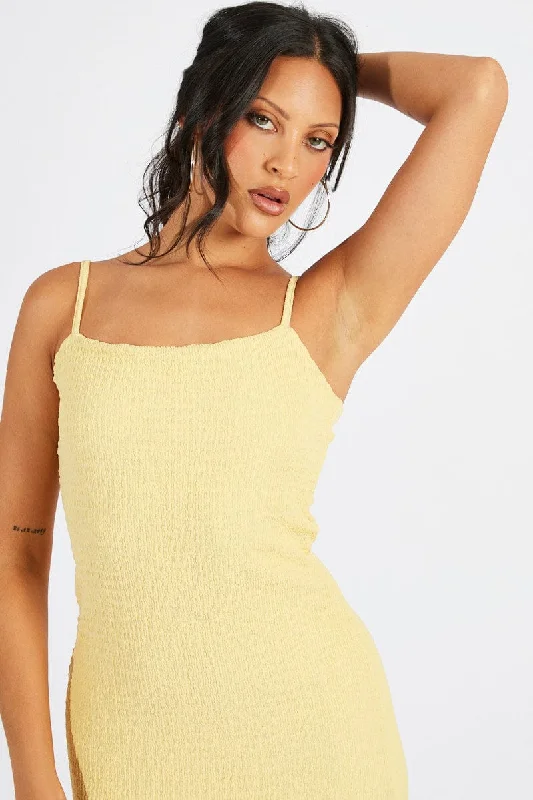 ladies-bodycon-dress-mini-mold-Yellow Bodycon Dress Maxi Textured Fabric