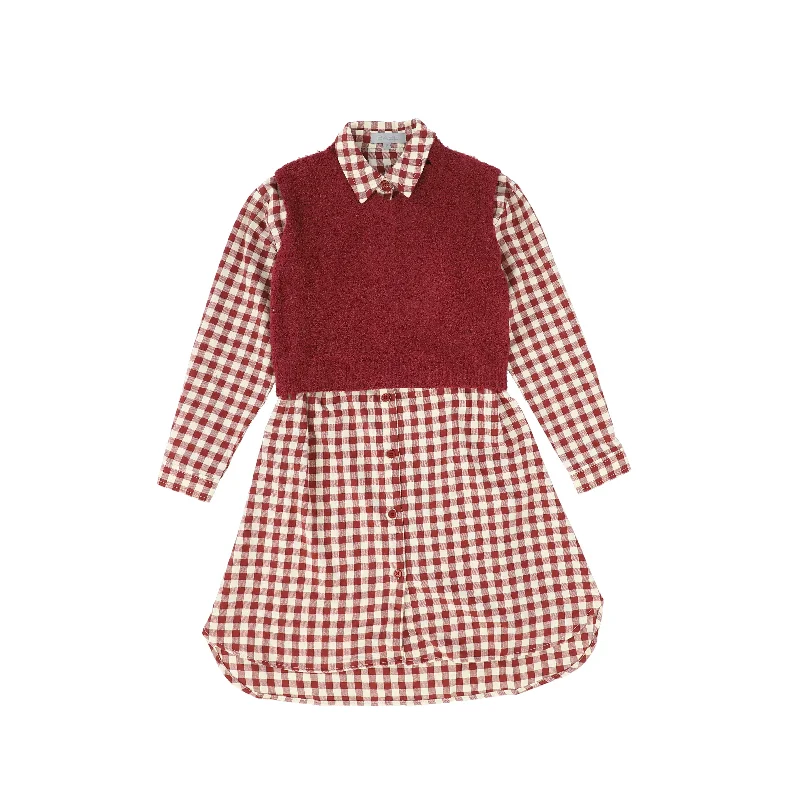 Women's shirt dress cut pop -Bace Collection Red Flannel Gingham Overlay Shirt Dress [FINAL SALE]